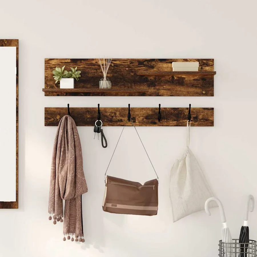 Porte-manteau mural avec étagère Chêne fumé 90 x 15 x 36 cm - 4