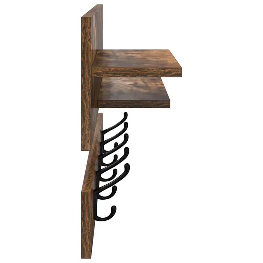 Porte-manteau mural avec étagère Chêne fumé 90 x 15 x 36 cm - 6