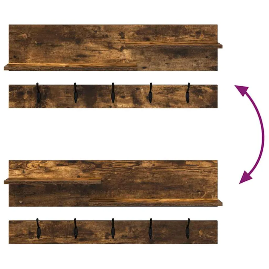 Porte-manteau mural avec étagère Chêne fumé 90 x 15 x 36 cm - 9
