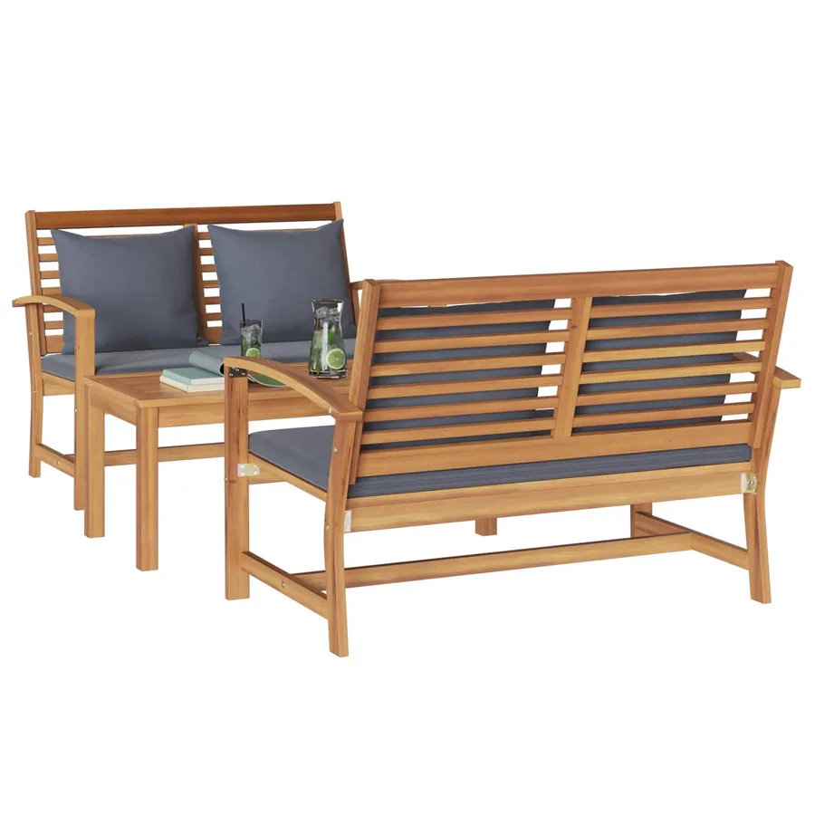 Ensemble de canapé de jardin 3 pcs Naturel Bois de teck massif - 3