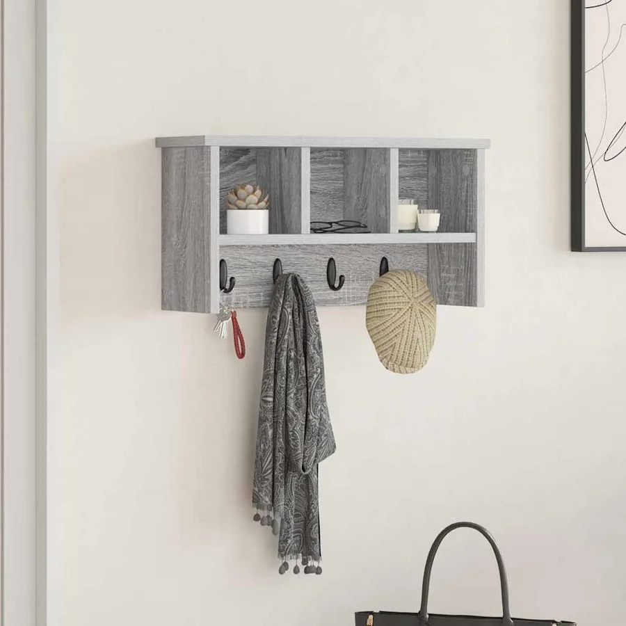 Porte-manteau mural avec étagère Gris Sonoma 50 x 16 x 26 cm