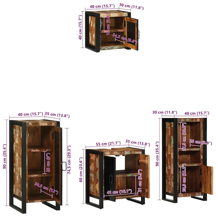 Ensemble de mobilier de salle de bain 4 pcs Bois Recyclé Solide - 17