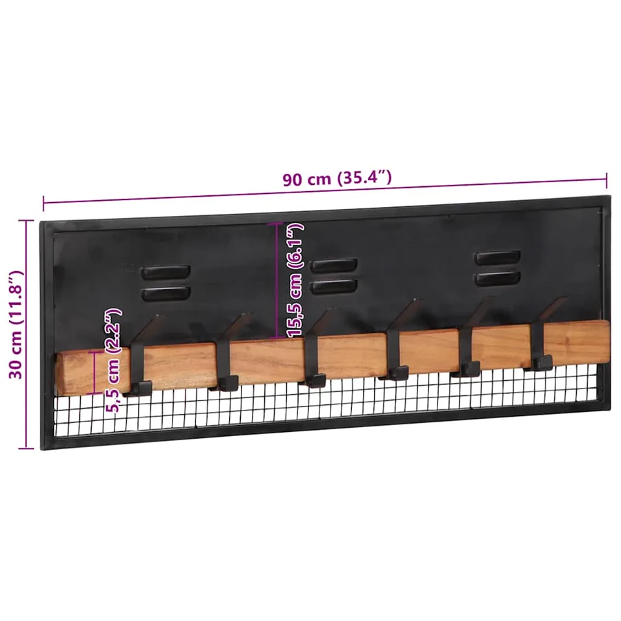 Porte-manteaux mural 90x11x30 cm bois massif de manguier - 8