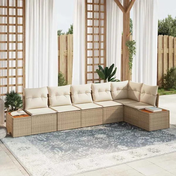 Ensemble de canapé de jardin 6 pcs Beige et crème Polyrotin