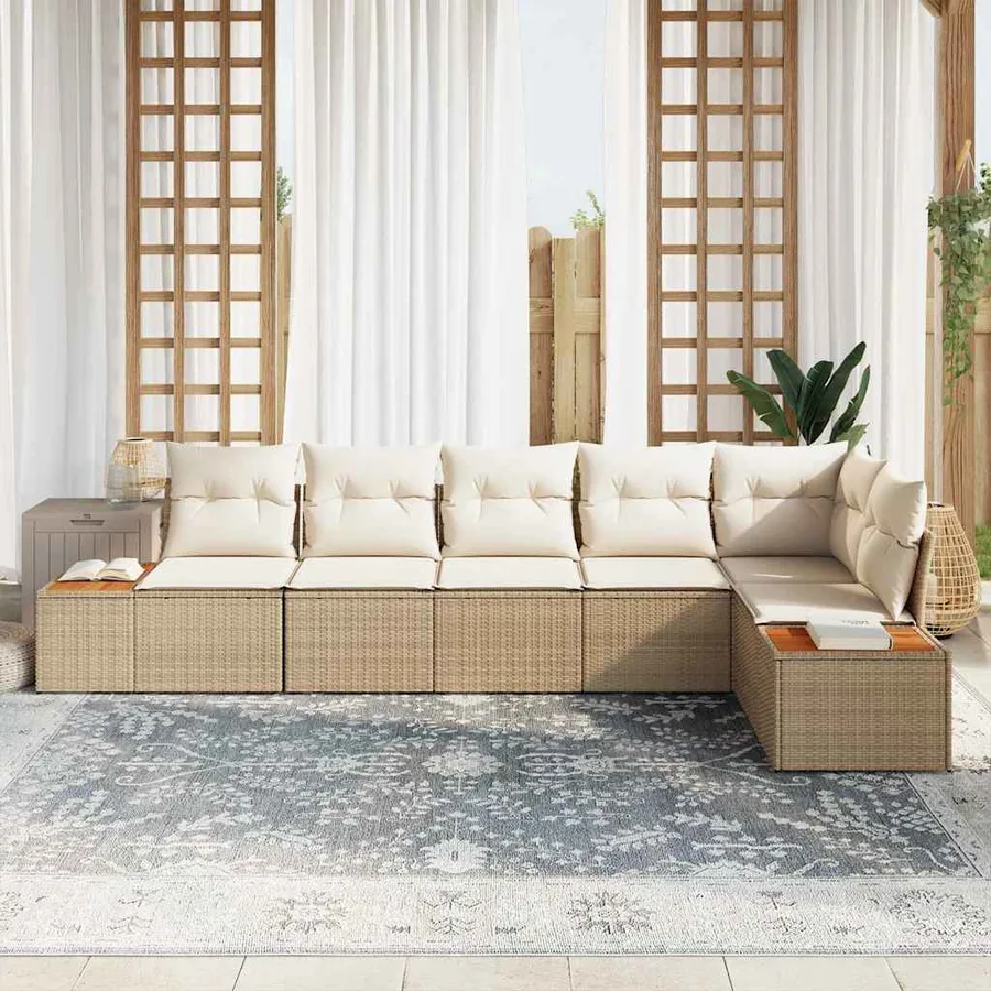 Ensemble de canapé de jardin 6 pcs Beige et crème Polyrotin - 3