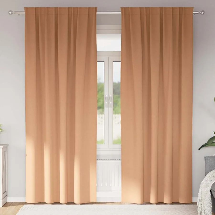 Rideaux occultants avec anneaux 2 pcs Marron Clair 245 x 140 cm