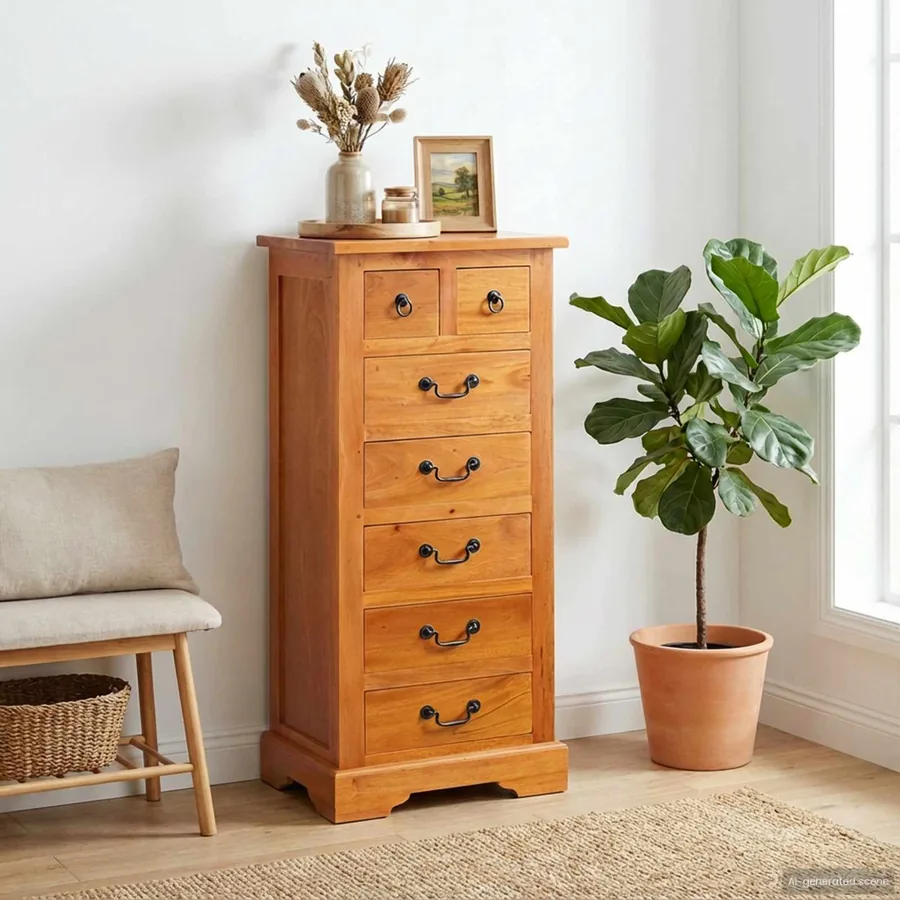 Commode Naturel 45 x 35 x 100,5 cm Bois de Mahogany Massif