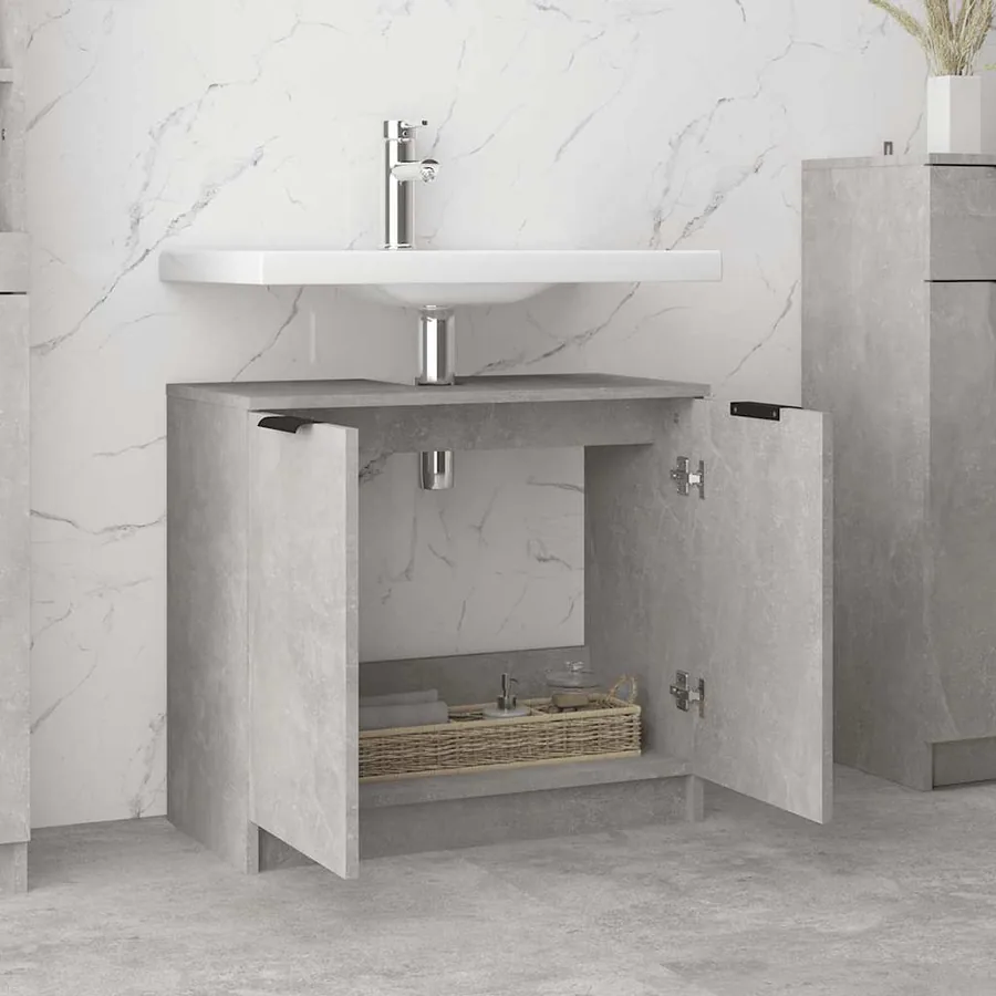 Armoire de bain Gris béton 64,5x33,5x59 cm Bois d'ingénierie - 4