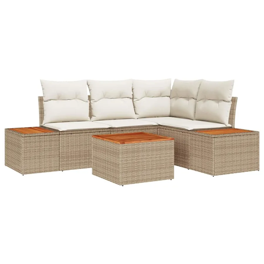 Ensemble de canapé de jardin 4 pcs Beige et crème Polyrotin - 2