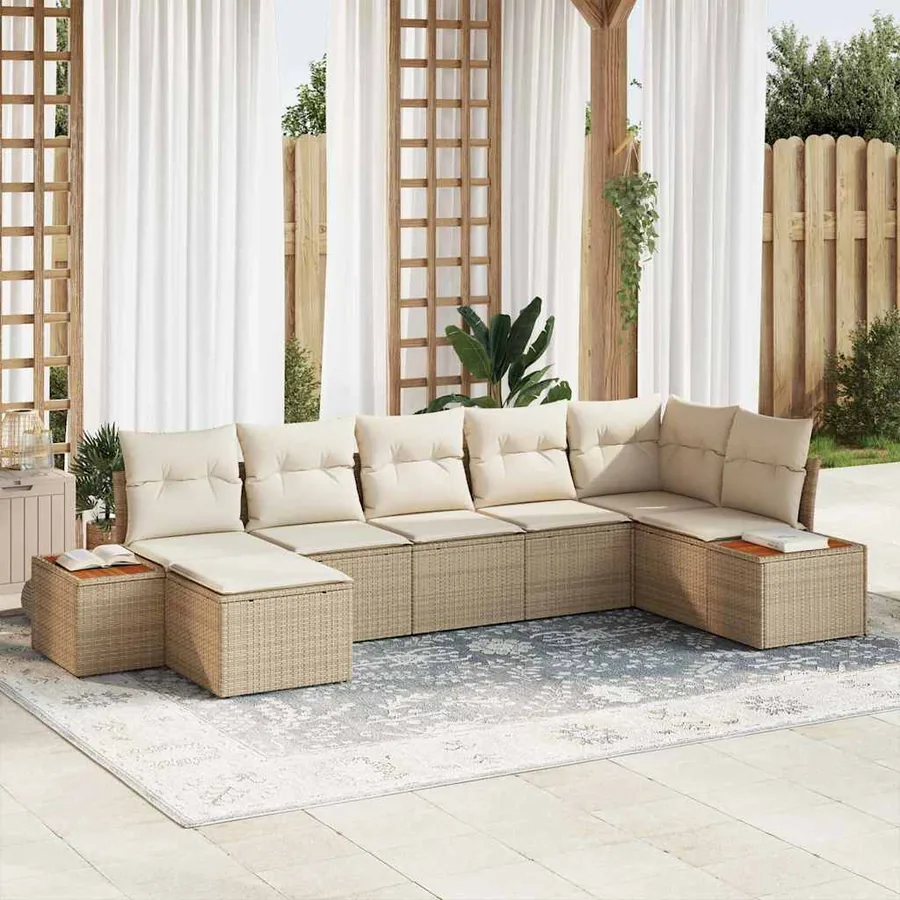 Ensemble de canapé de jardin 8 pcs Beige et crème Polyrotin