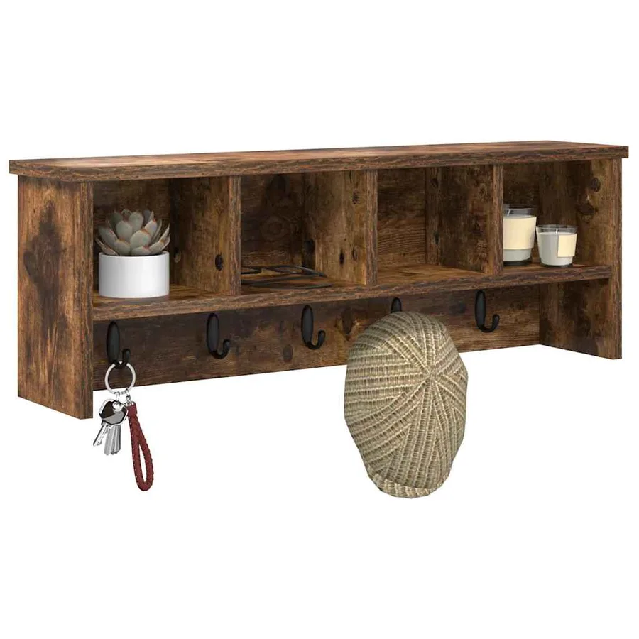 Porte-manteau mural avec étagère Chêne fumé 75 x 16 x 26 cm - 3