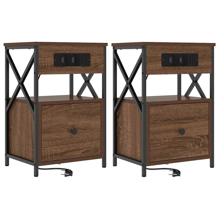 Cabinet de chevet avec tiroir 2 pcs Chêne brun 40 x 31 x 60 cm - 2
