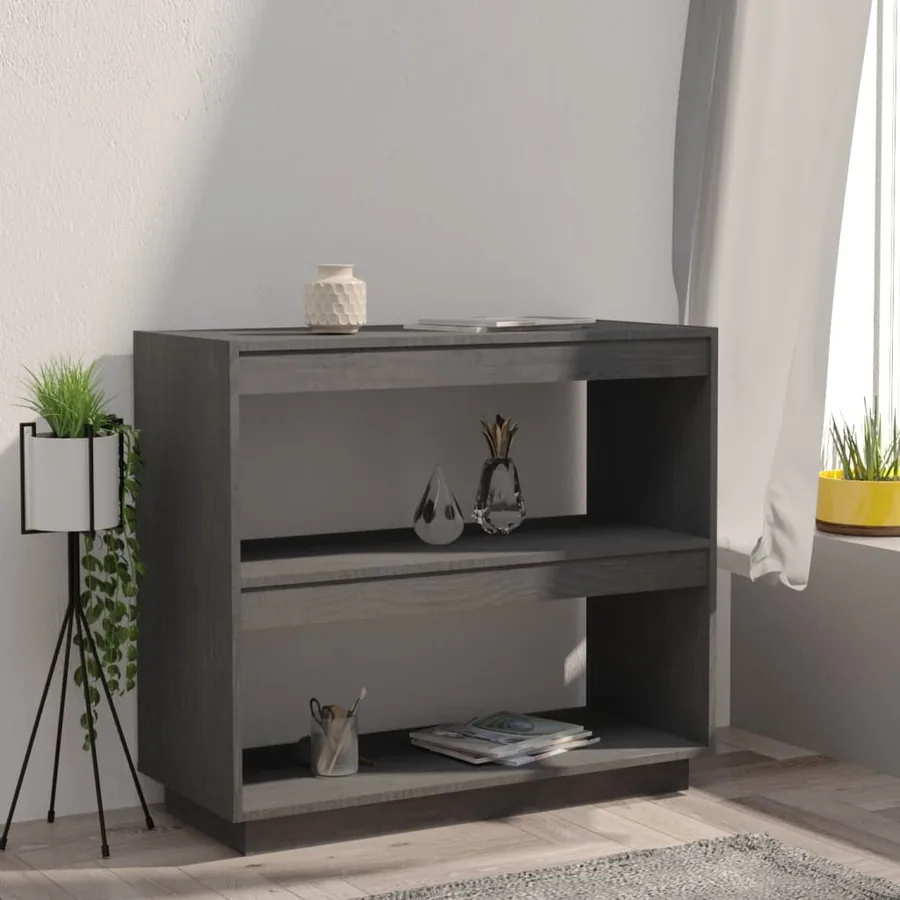 Bibliothèque Gris 80x35x71 cm Bois de pin massif - 3