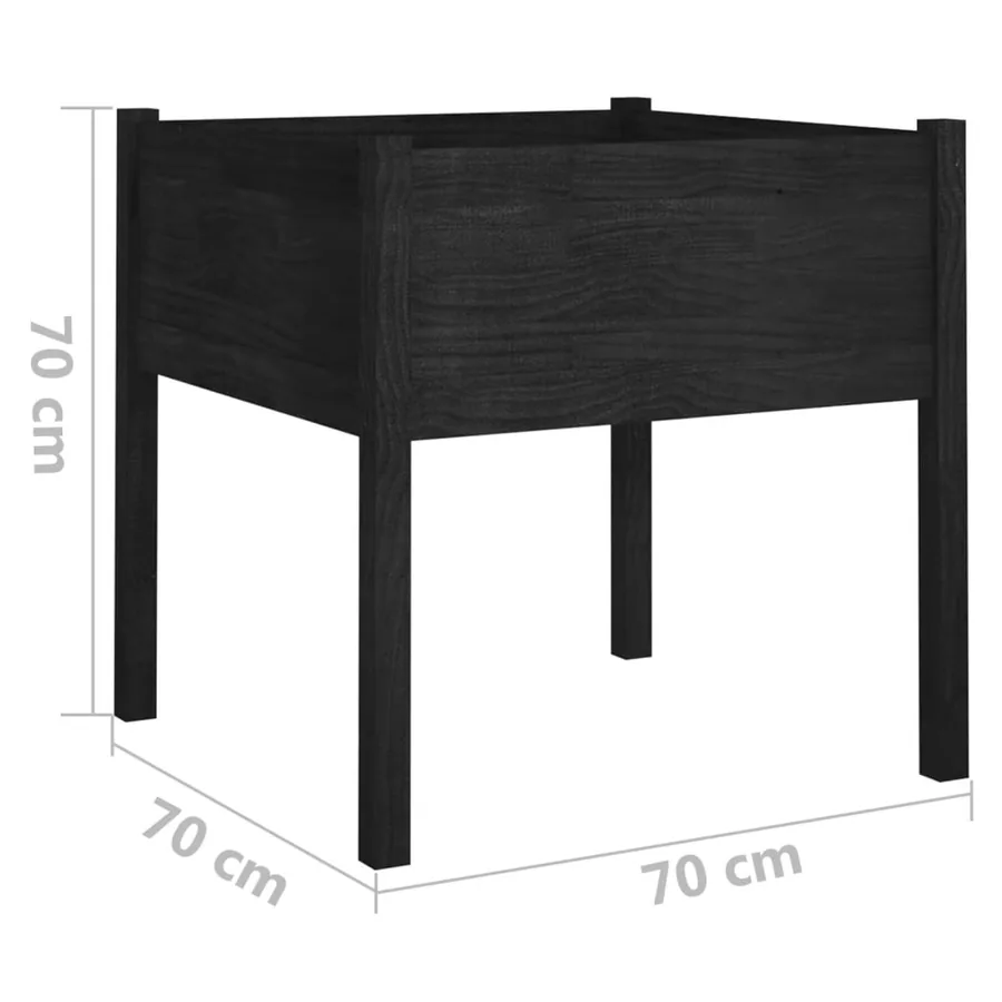 Jardinière d'extérieur Noir 70x70x70 cm Bois de pin massif - 7