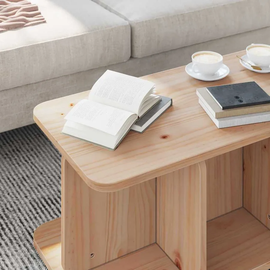 Table basse Naturel 80 x 39,5 x 33,5 cm Bois massif en pin - 5