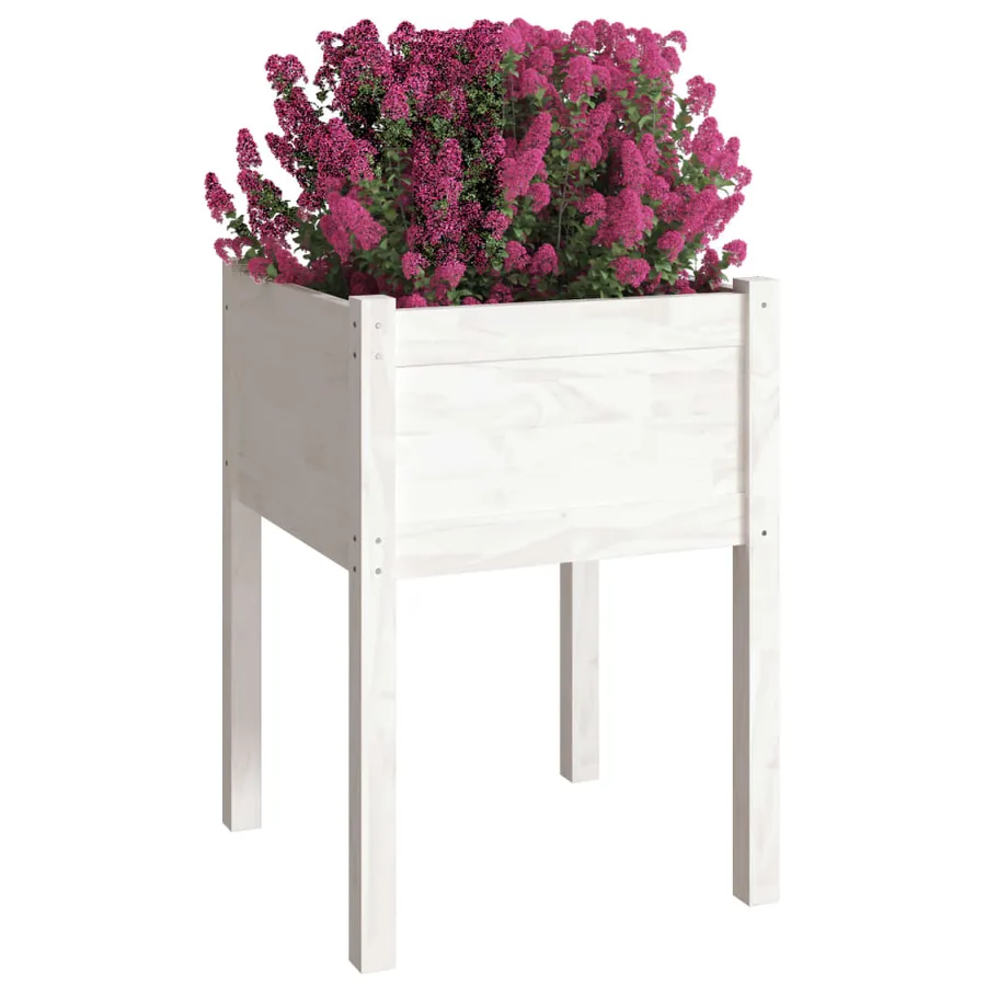 Jardinière Blanc 50x50x70 cm Bois de pin massif - 3
