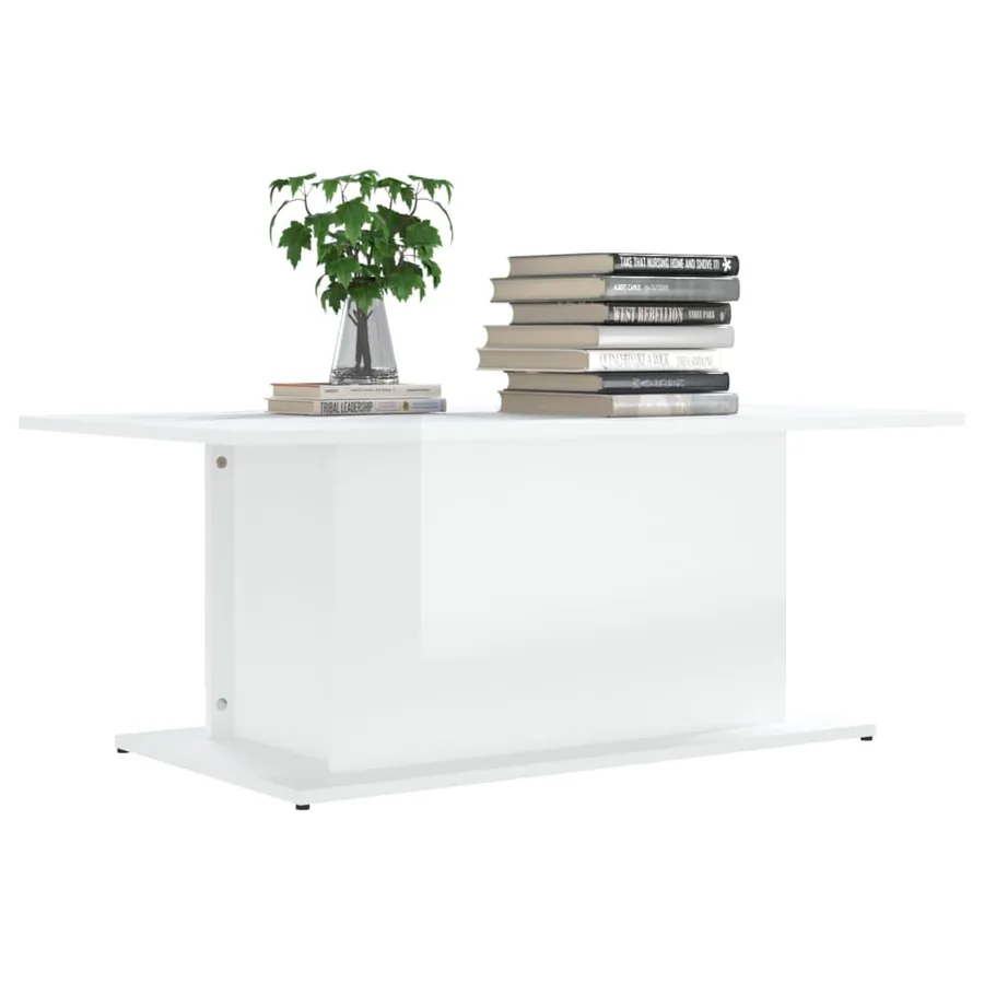 Table basse blanc brillant 102x55,5x40 cm bois d'ingénierie - 6