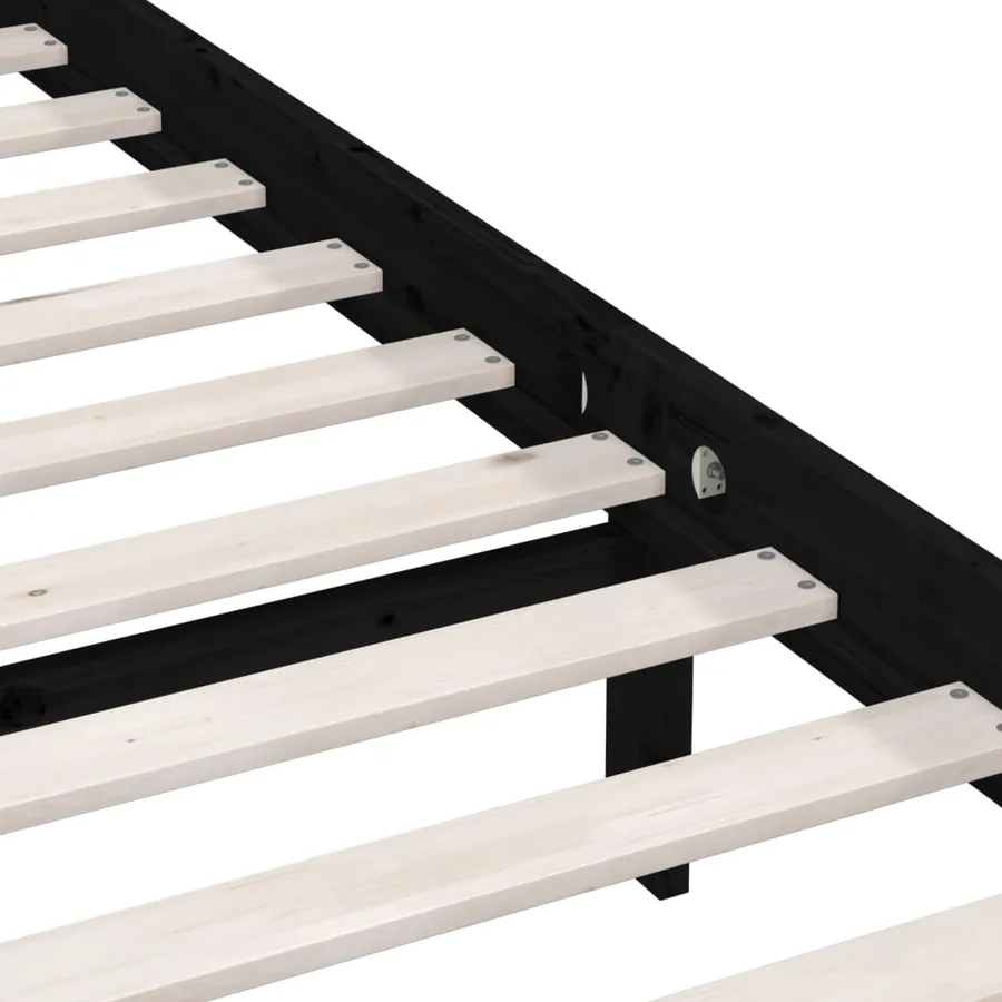 Cadre de lit sans matelas noir bois massif 120x200 cm - 6