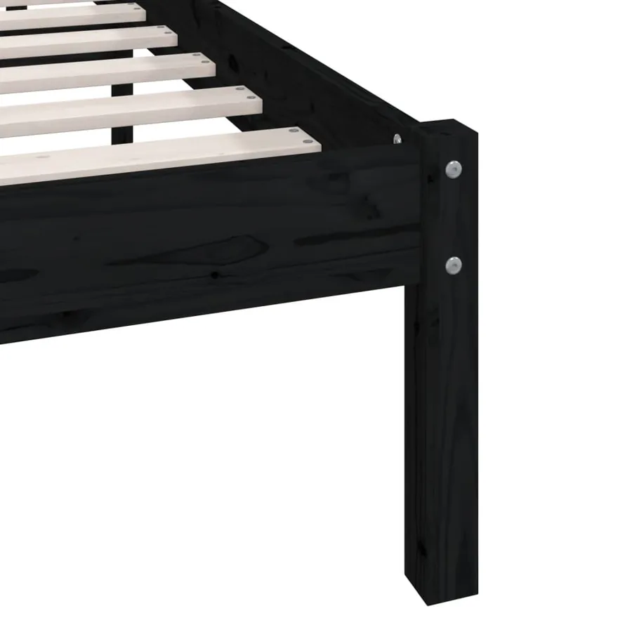 Cadre de lit sans matelas noir bois massif 120x200 cm - 7