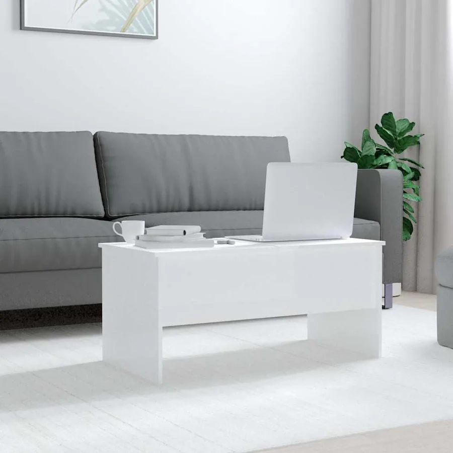 Table basse blanc brillant 102x50,5x46,5 cm bois d'ingénierie - 3