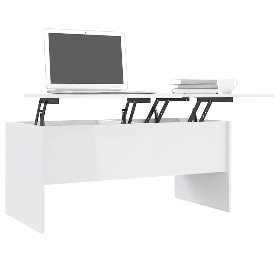 Table basse blanc brillant 102x50,5x46,5 cm bois d'ingénierie - 4