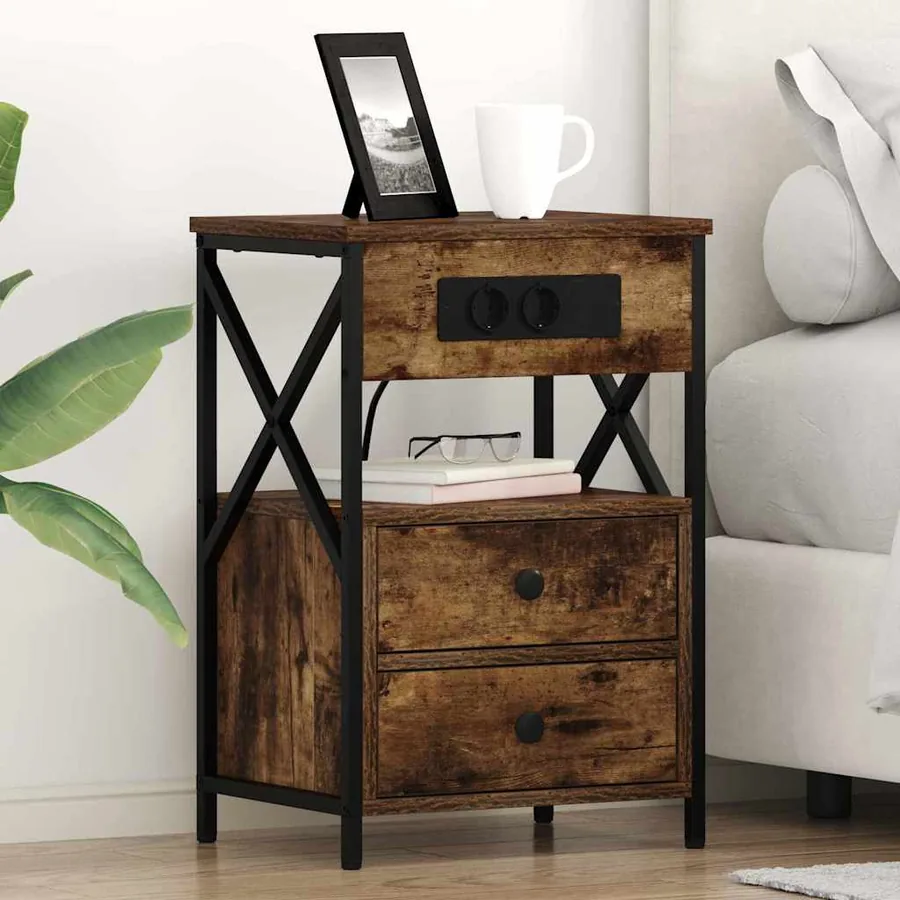 Cabinet de chevet avec tiroir 2 pcs Chêne fumé 40 x 31 x 60 cm