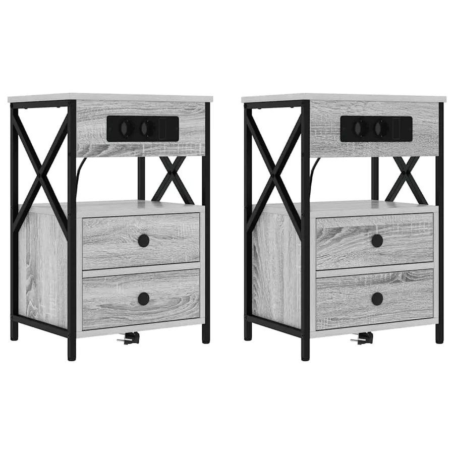 Cabinet de chevet avec tiroir 2 pcs Gris Sonoma 40 x 31 x 60 cm - 2