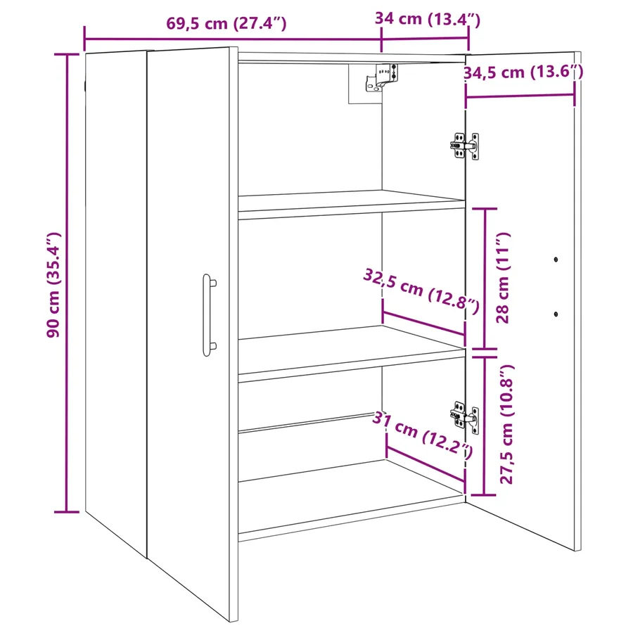 Armoire Murale 2 pcs Bois ancien 69,5 x 34 x 90 cm - 13