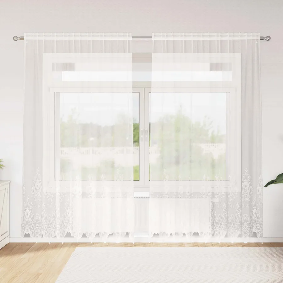 Rideau en Dentelle Floral Blanc 245 x 200 cm Polyester
