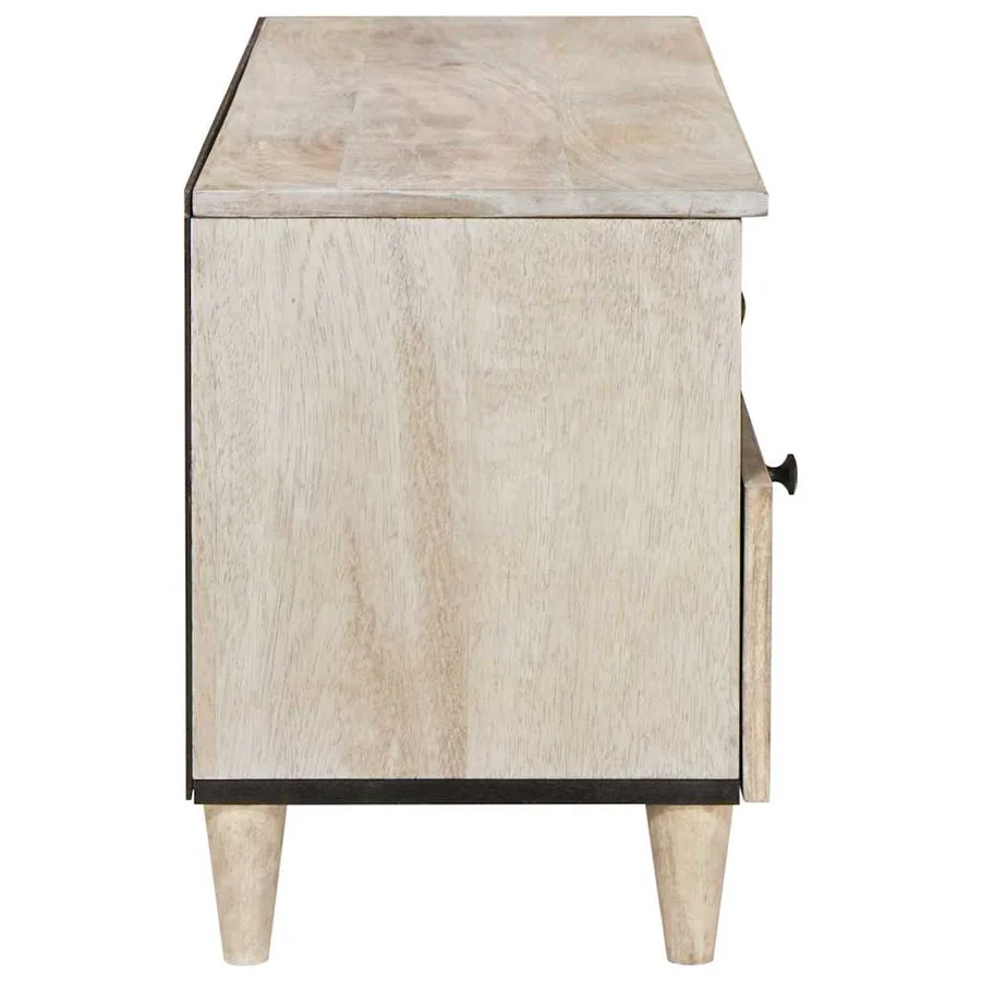 Meuble TV Blanc Blanchi 100 x 33 x 46 cm Bois de mangue massif - 4