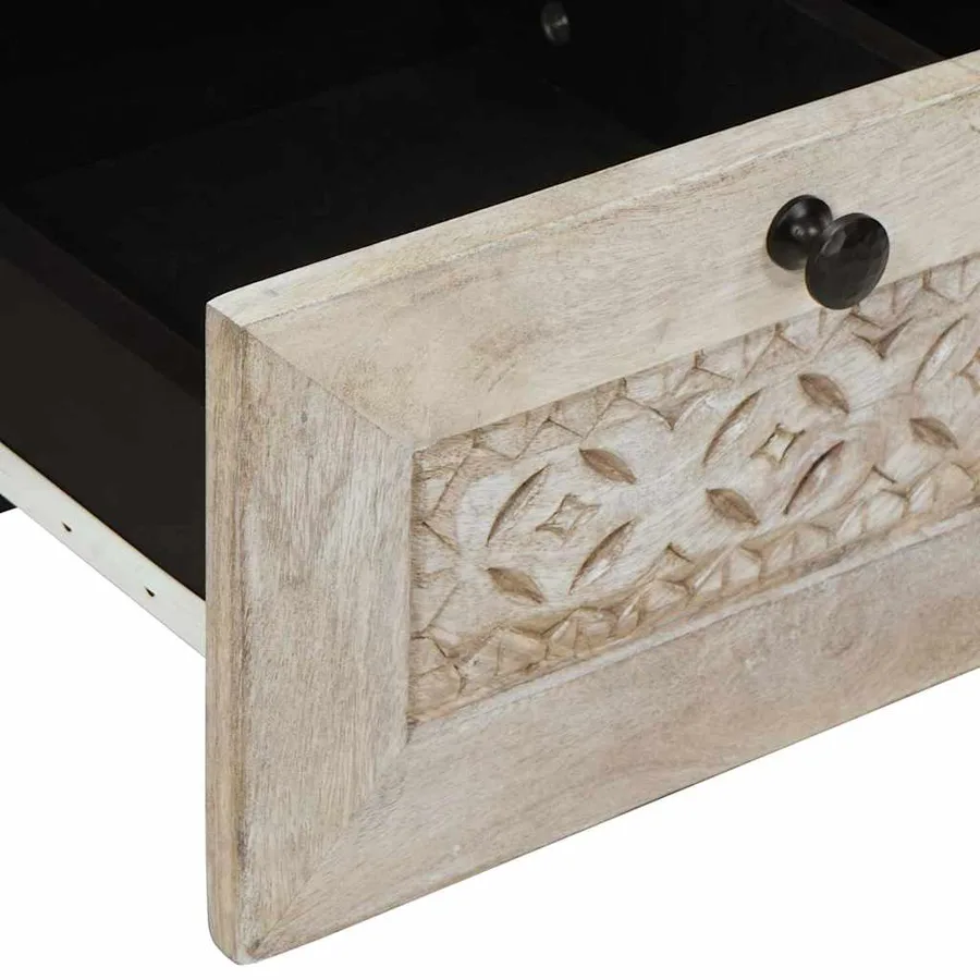 Meuble TV Blanc Blanchi 100 x 33 x 46 cm Bois de mangue massif - 7