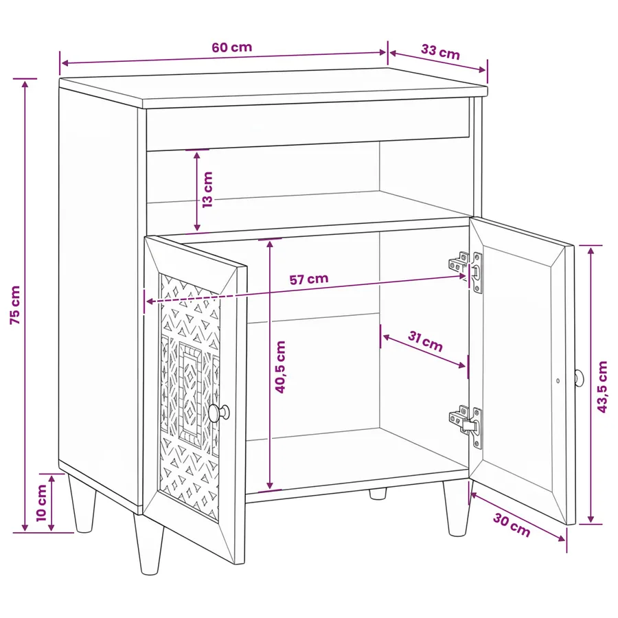 Buffet Blanc Blanchi 60 x 33 x 75 cm Bois de mangue massif - 11