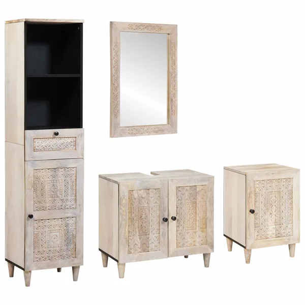 Ensemble de mobilier de salle de bain avec tiroir 4 pcs Blanc