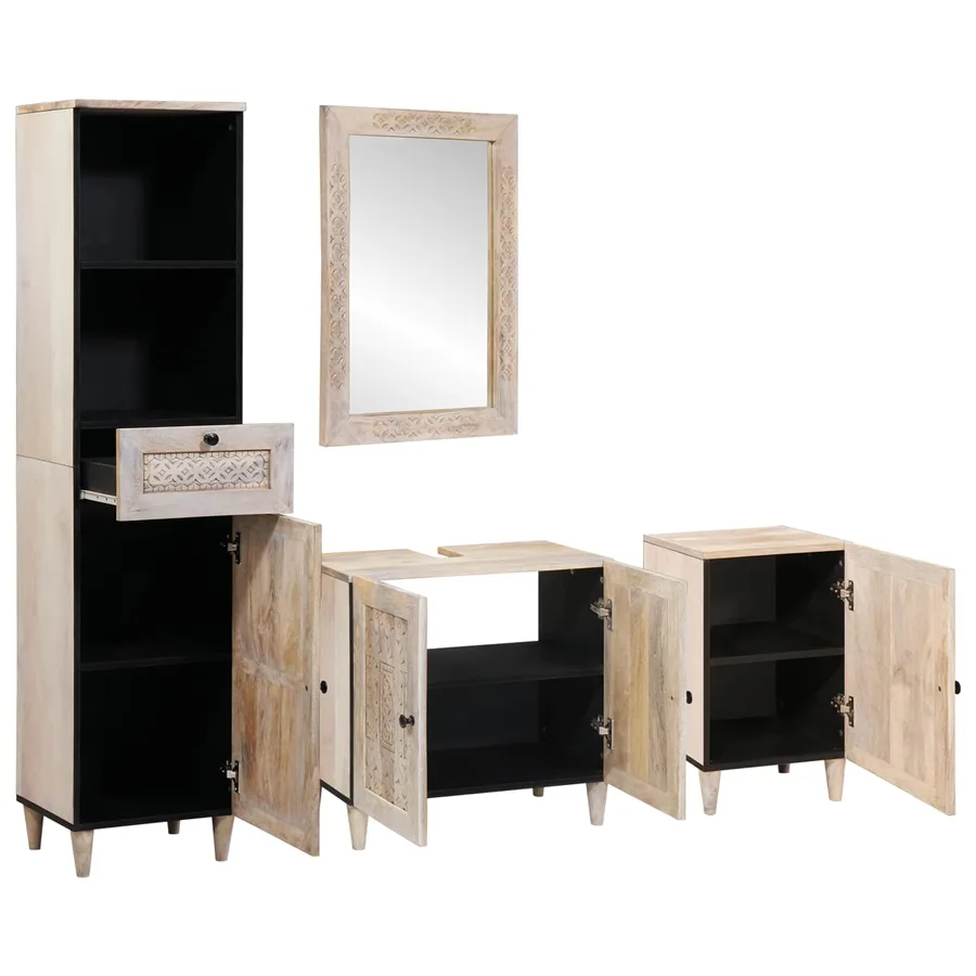 Ensemble de mobilier de salle de bain avec tiroir 4 pcs Blanc - 2