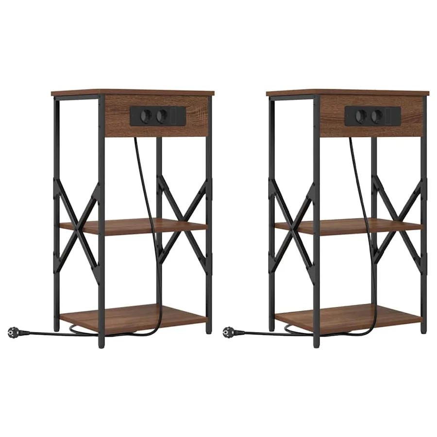 Cabinet de chevet avec étagère 2 pcs Chêne brun 41 x 31 x 76 cm - 2