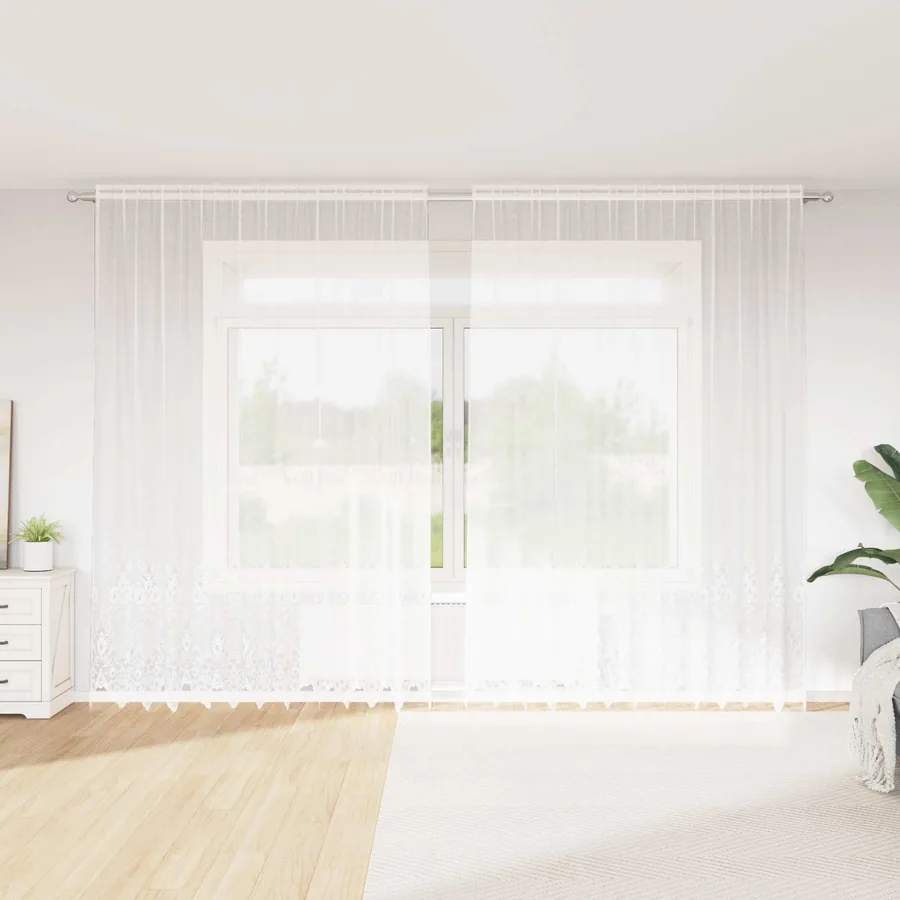 Rideau en Dentelle Floral Blanc 280 x 300 cm Polyester