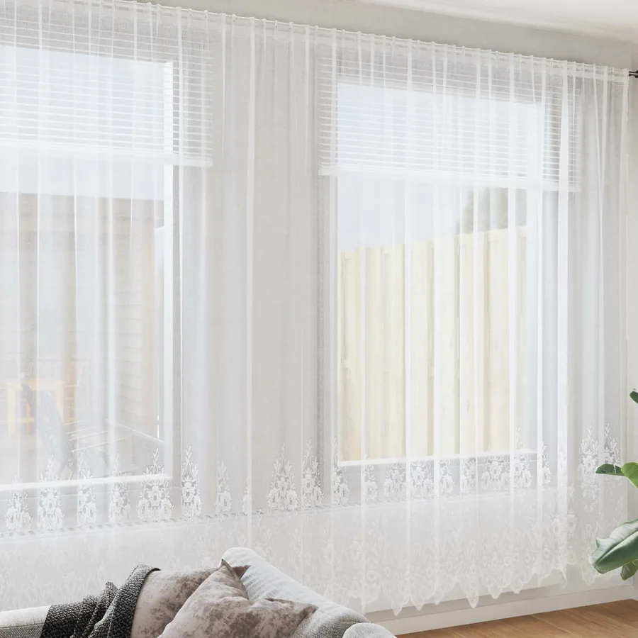 Rideau en Dentelle Floral Blanc 280 x 400 cm Polyester