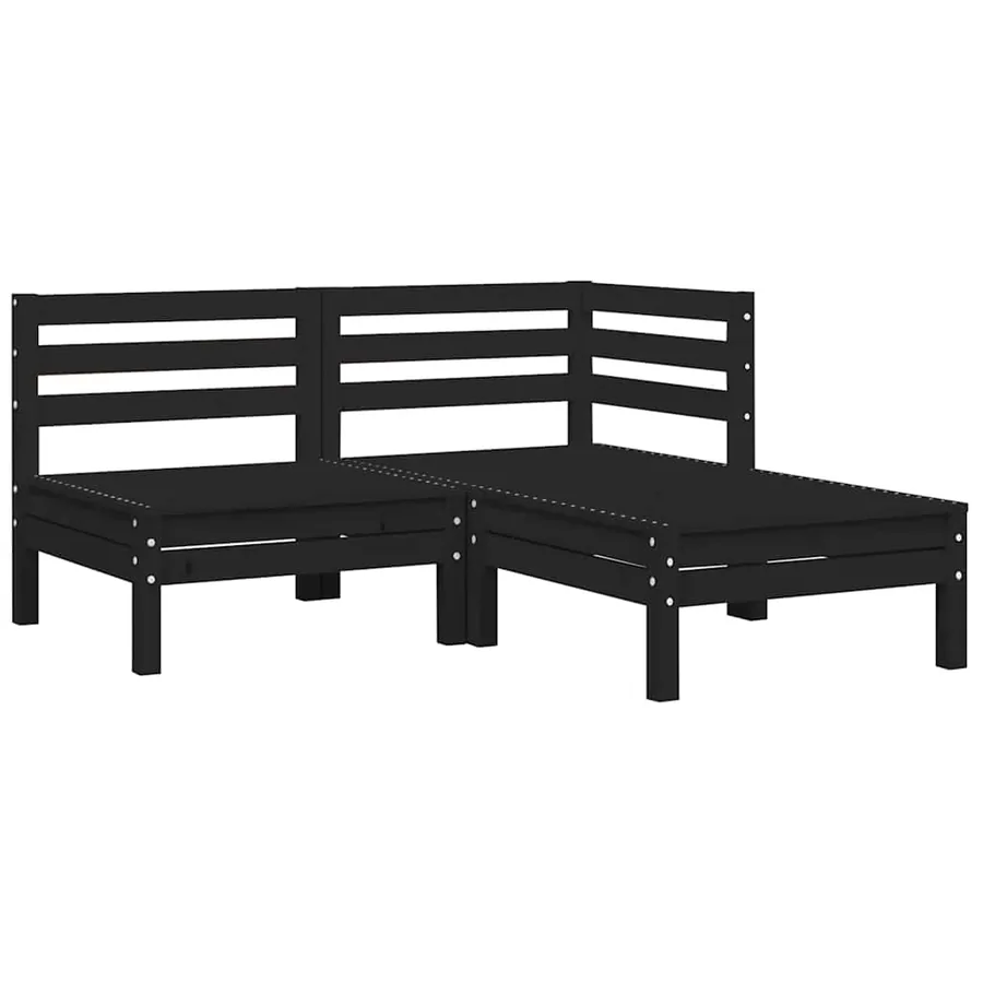 Salon de jardin 3 pcs avec coussins Noir Bois de pin massif - 4