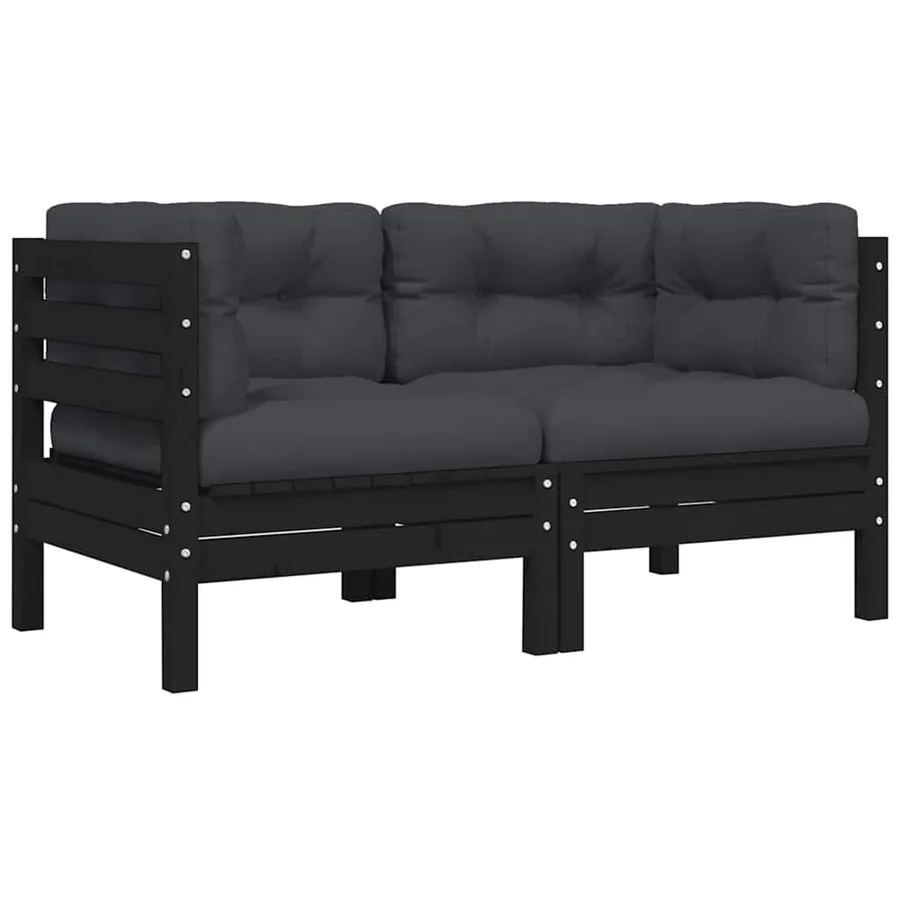 Salon de jardin 3 pcs avec coussins Noir Bois de pin massif - 6