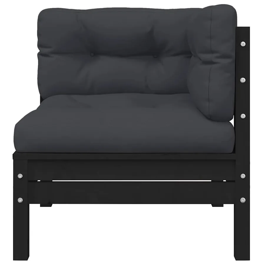 Salon de jardin 3 pcs avec coussins Noir Bois de pin massif - 7
