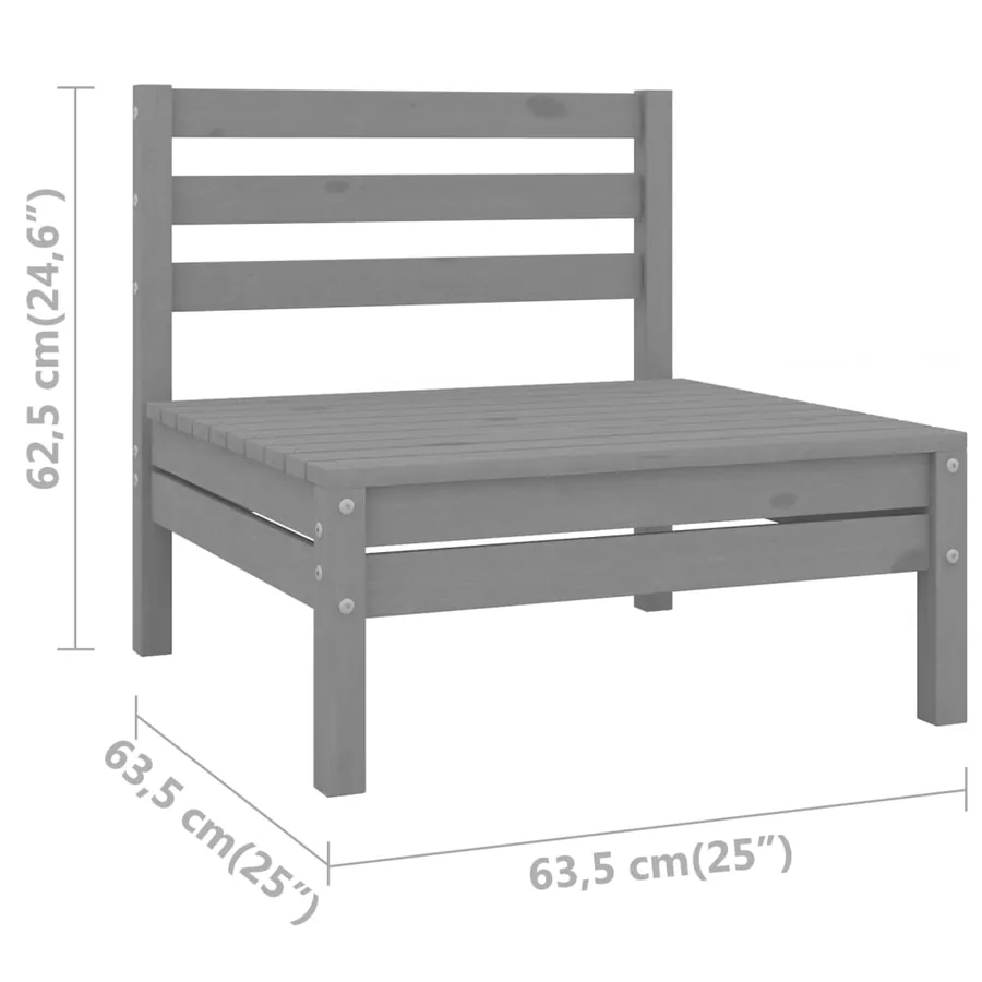 Salon de jardin 3 pcs Bois de pin massif Gris - 15
