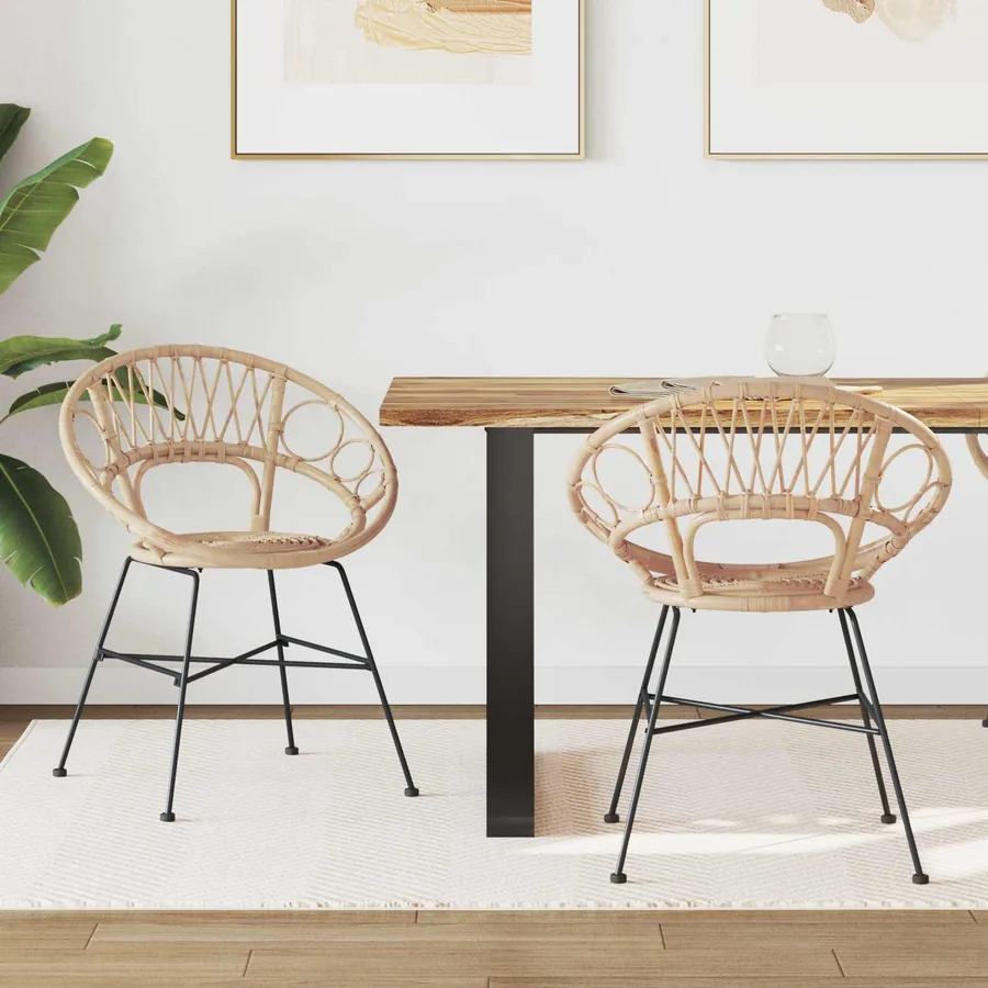 Chaise de salle à manger 2 pcs Rotin et métal Naturel