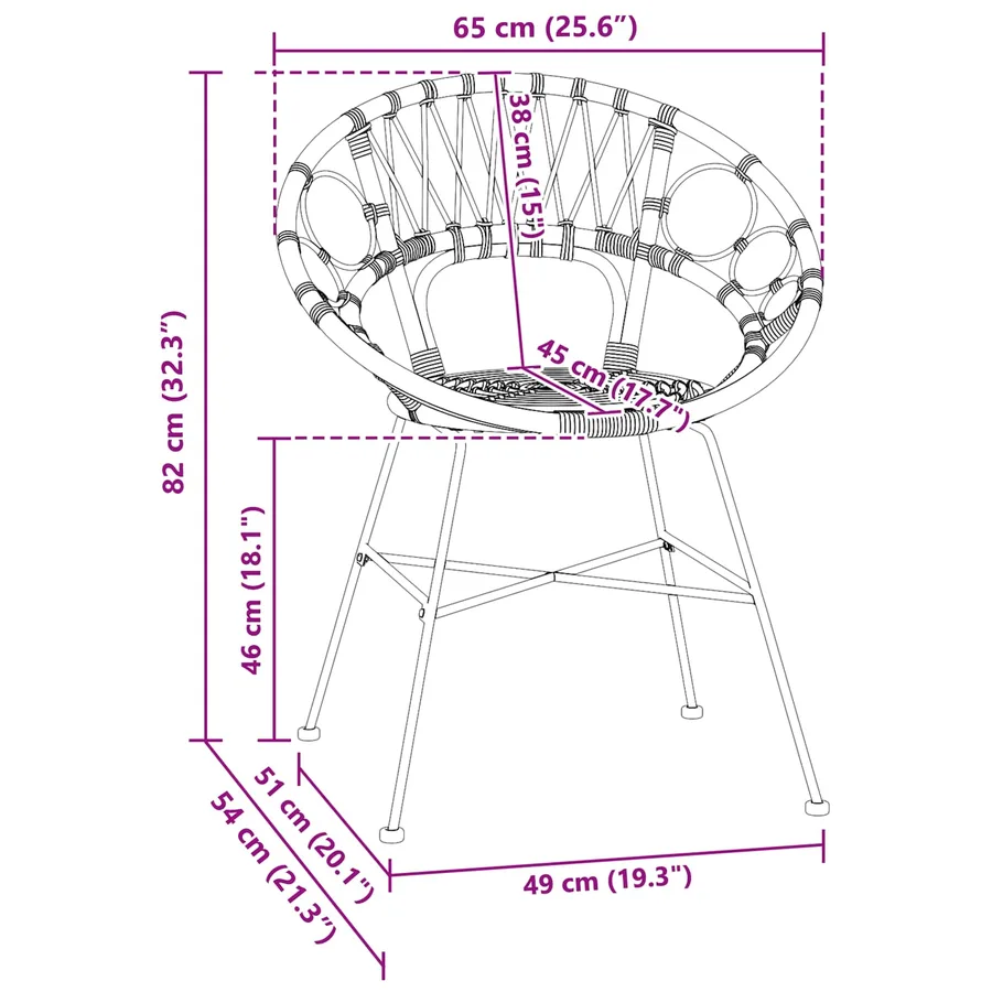 Chaise de salle à manger 2 pcs Rotin et métal Naturel - 11