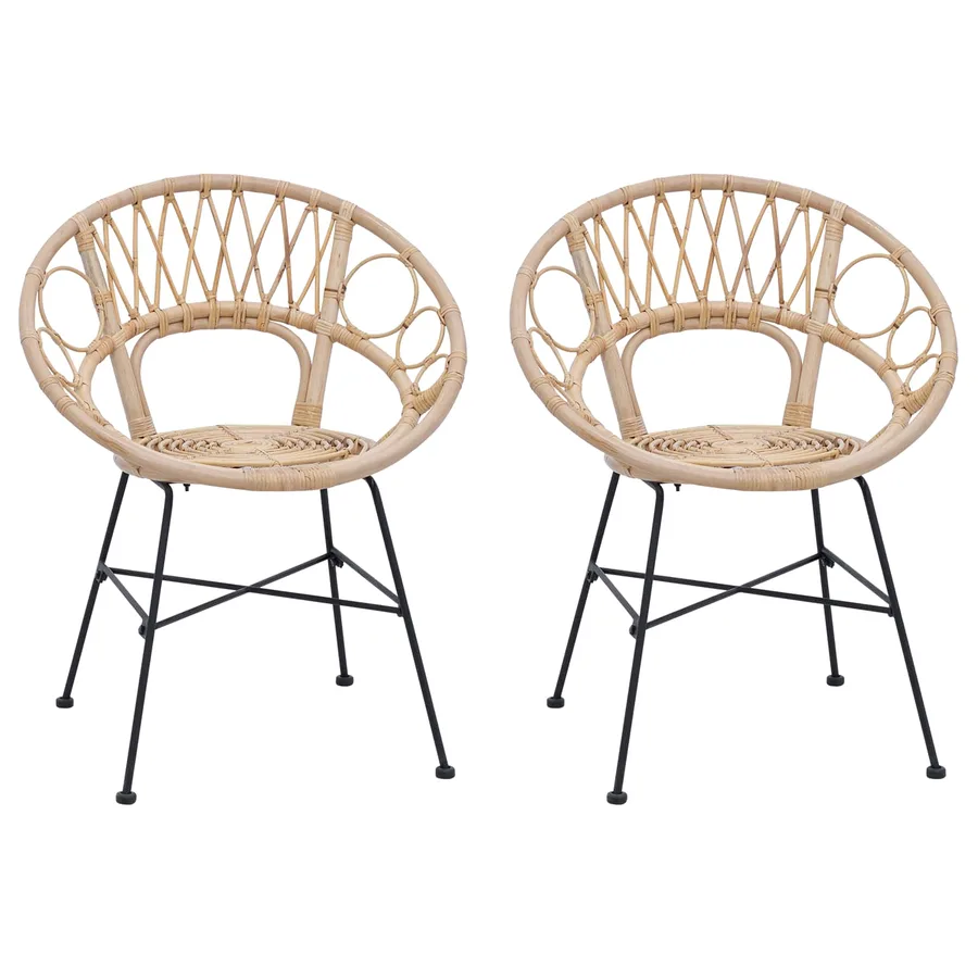 Chaise de salle à manger 2 pcs Rotin et métal Naturel - 2