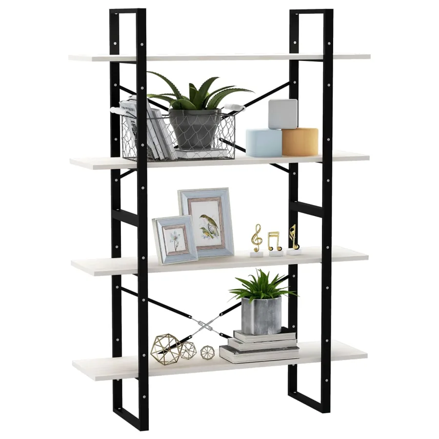 Bibliothèque à 4 niveaux Blanc 100x30x140 cm Bois de pin massif - 4