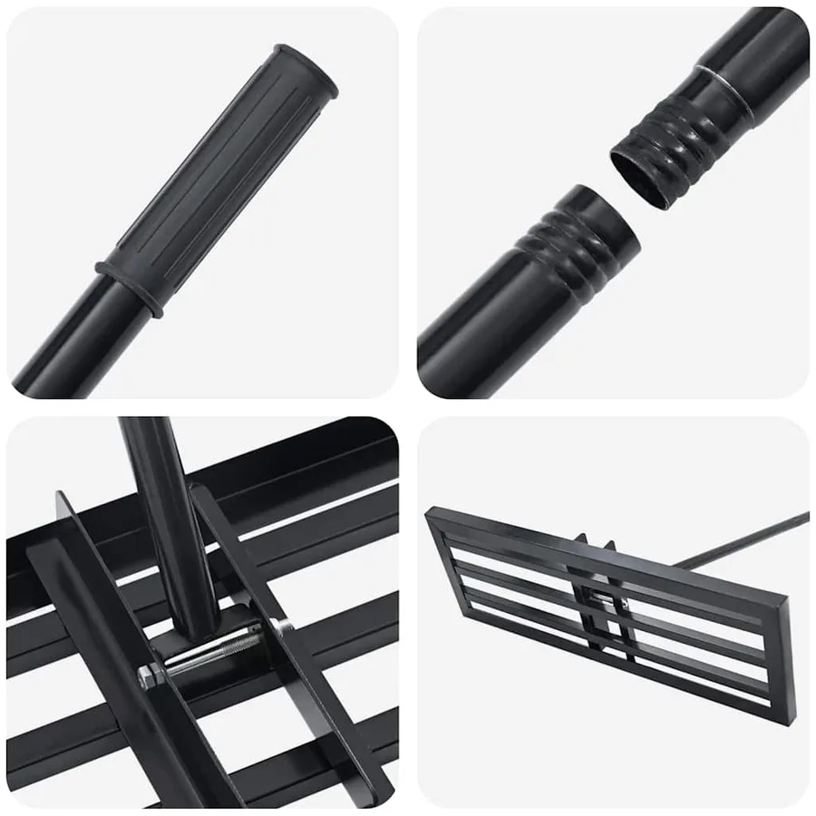 Rateau de nivellement pour jardin Noir Acier enduit de poudre - 7