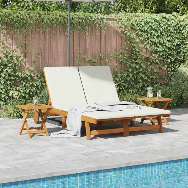 Transat avec coussin Blanc crème Bois d'Acacia Massif