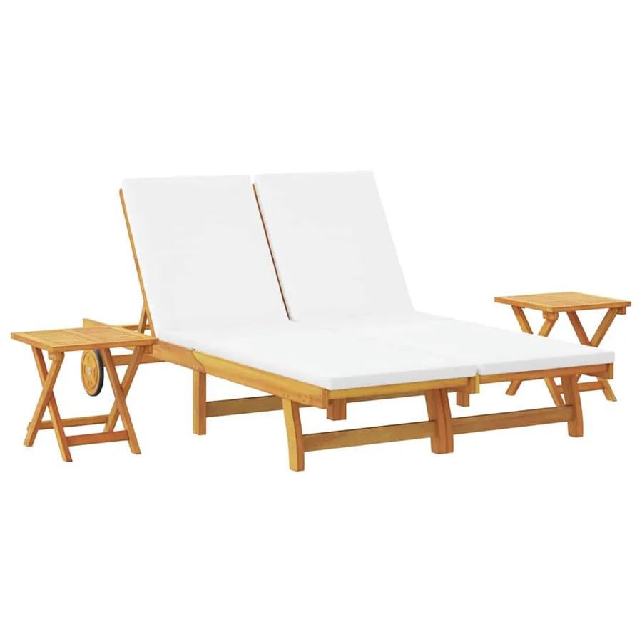 Transat avec coussin Blanc crème Bois d'Acacia Massif - 2