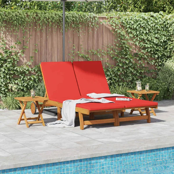 Transat avec coussin Rouge Bois d'Acacia Massif