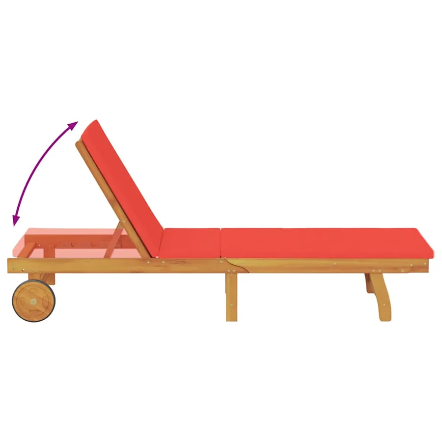 Transat avec coussin Rouge Bois d'Acacia Massif - 10